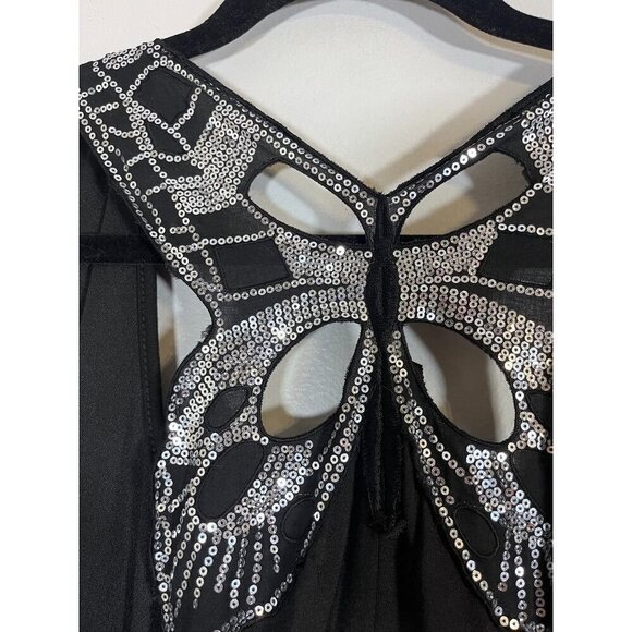 Annabelle Top Women 3X Black Tiered Metallic Sequin Butterfly Goth Hippie Boho - Picture 6 of 9